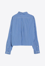 Miu Miu Logo Embroidered Striped Shirt Blue MK1659AM115PI/P_MIU-F0013