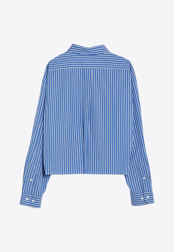 Miu Miu Logo Embroidered Striped Shirt Blue MK1659AM115PI/P_MIU-F0013