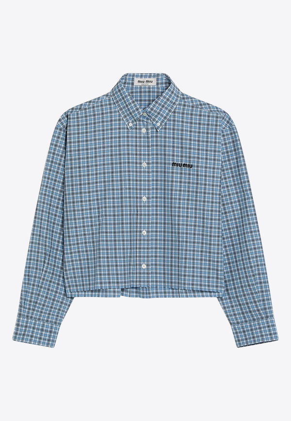 Miu Miu Checked Cropped Shirt Blue MK1659OOO16MK/Q_MIU-F0QY6