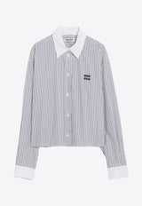 Miu Miu Embroidered Logo Striped Shirt Light Blue MK1971OOO174T/R_MIU-F0963