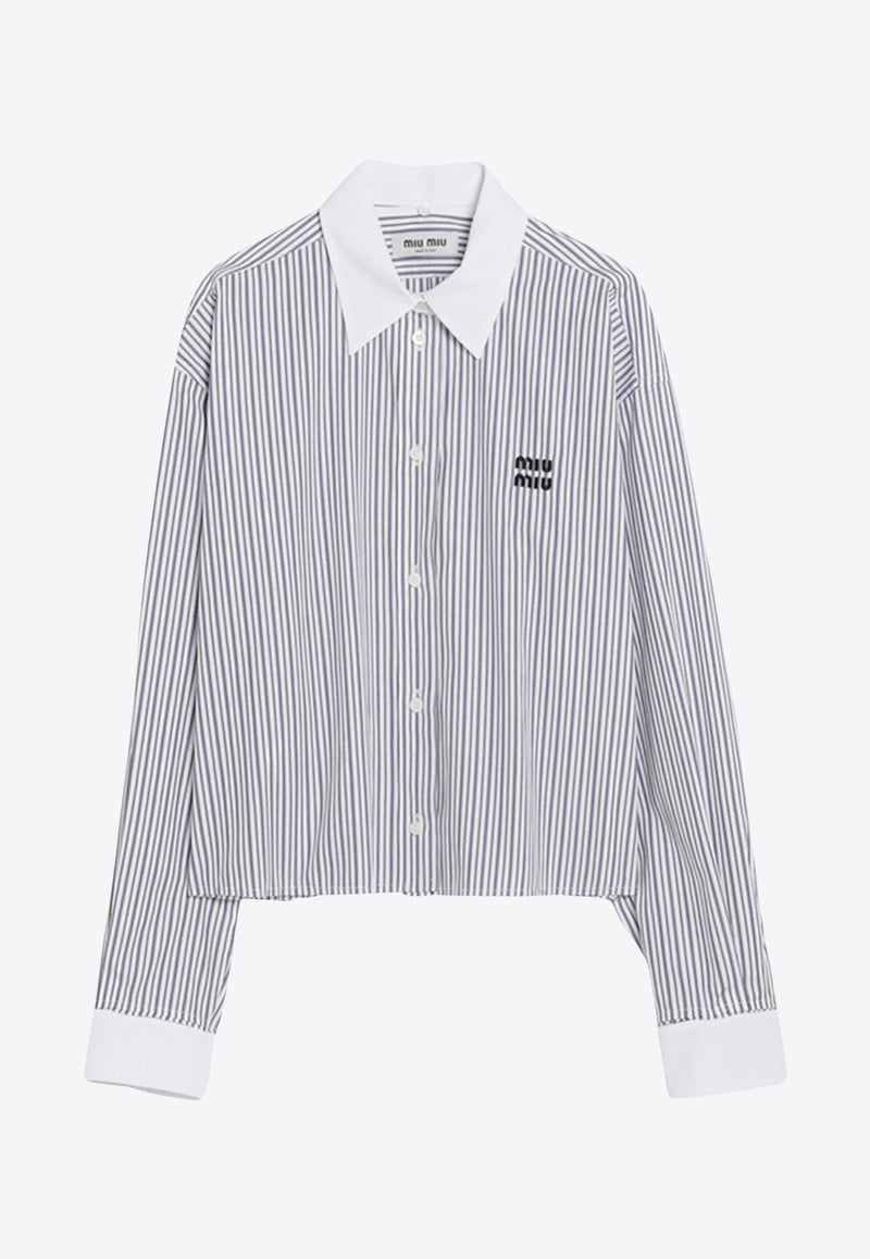 Miu Miu Embroidered Logo Striped Shirt Light Blue MK1971OOO174T/R_MIU-F0963