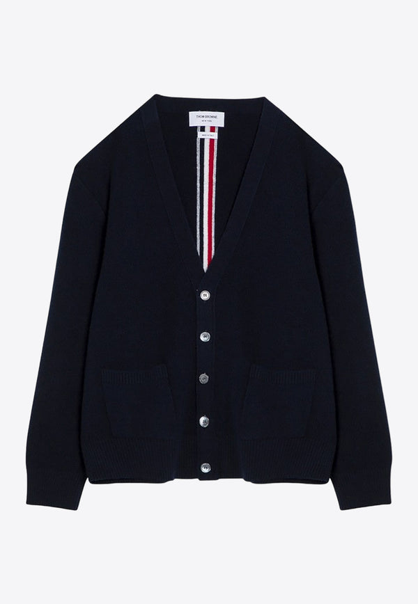 Thom Browne Grosgrain Stripes Brushed-Effect Cardigan Blue MKC556AY1029/P_THOMB-415