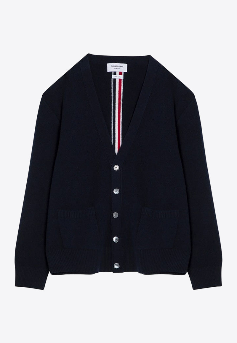 Thom Browne Grosgrain Stripes Brushed-Effect Cardigan Blue MKC556AY1029/P_THOMB-415