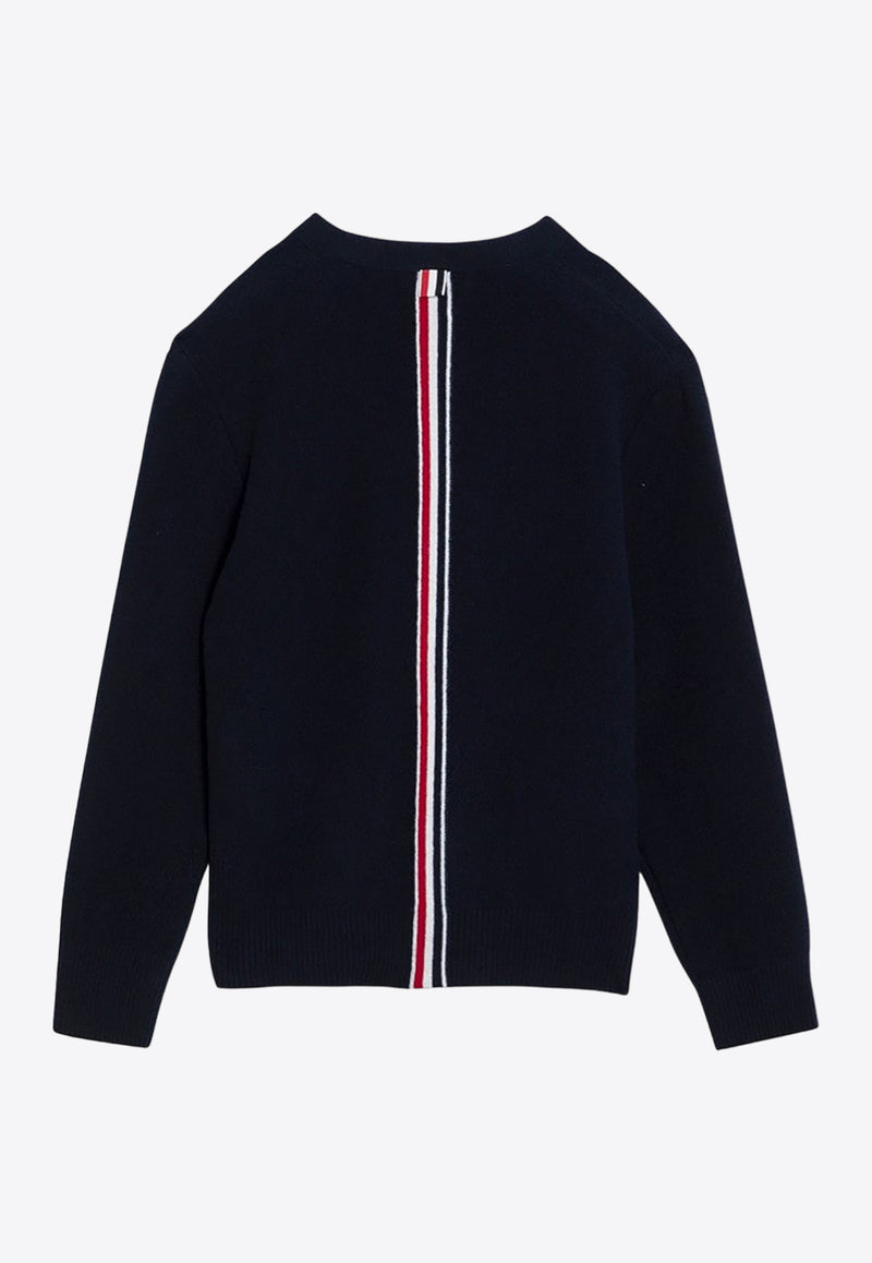 Thom Browne Grosgrain Stripes Brushed-Effect Cardigan Blue MKC556AY1029/P_THOMB-415