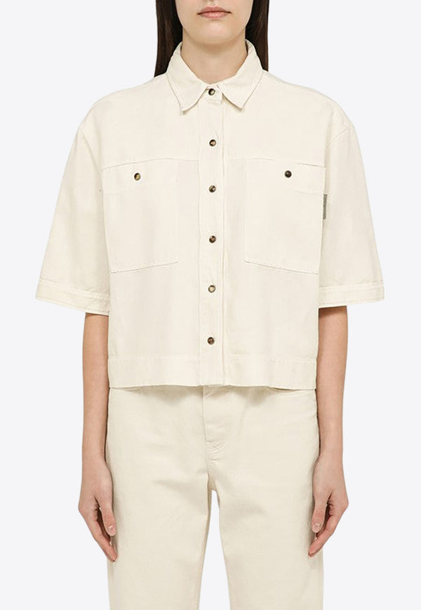 Brunello Cucinelli Short-Sleeved Denim Shirt White ML996MH636CO/O_CUCIN-C8739