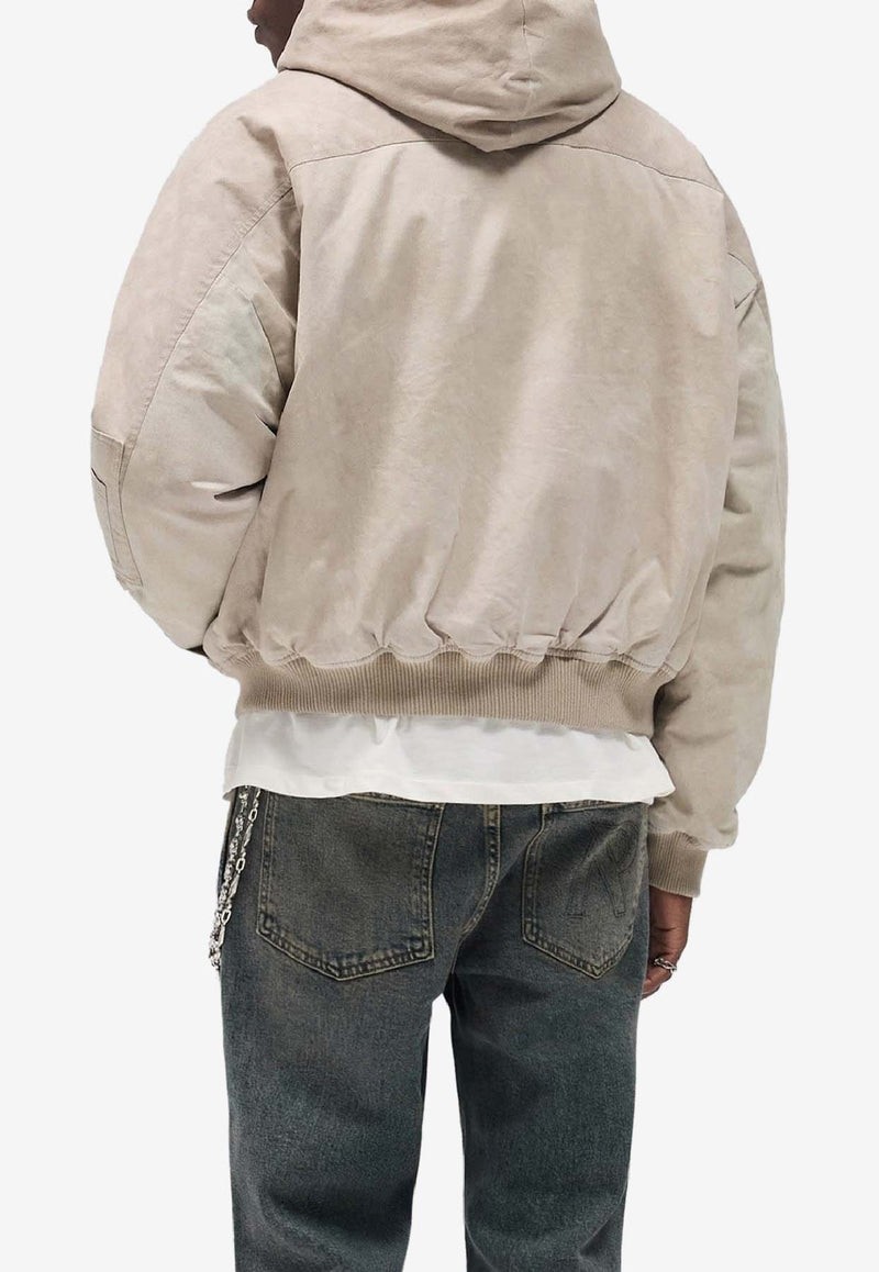 Represent Monogram Plaque Zip-Up Hooded Sweatshirt Beige MLM100127-25_BEIGE