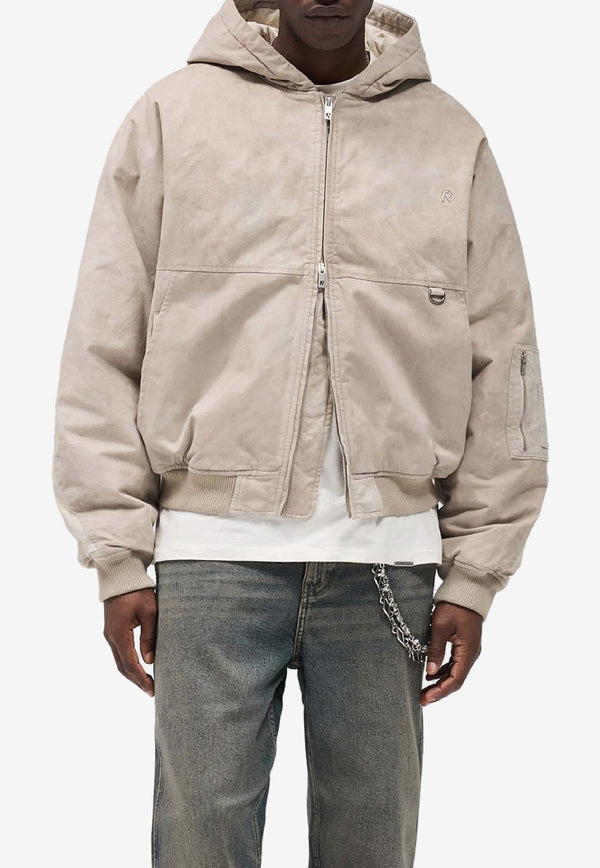 Represent Monogram Plaque Zip-Up Hooded Sweatshirt Beige MLM100127-25_BEIGE