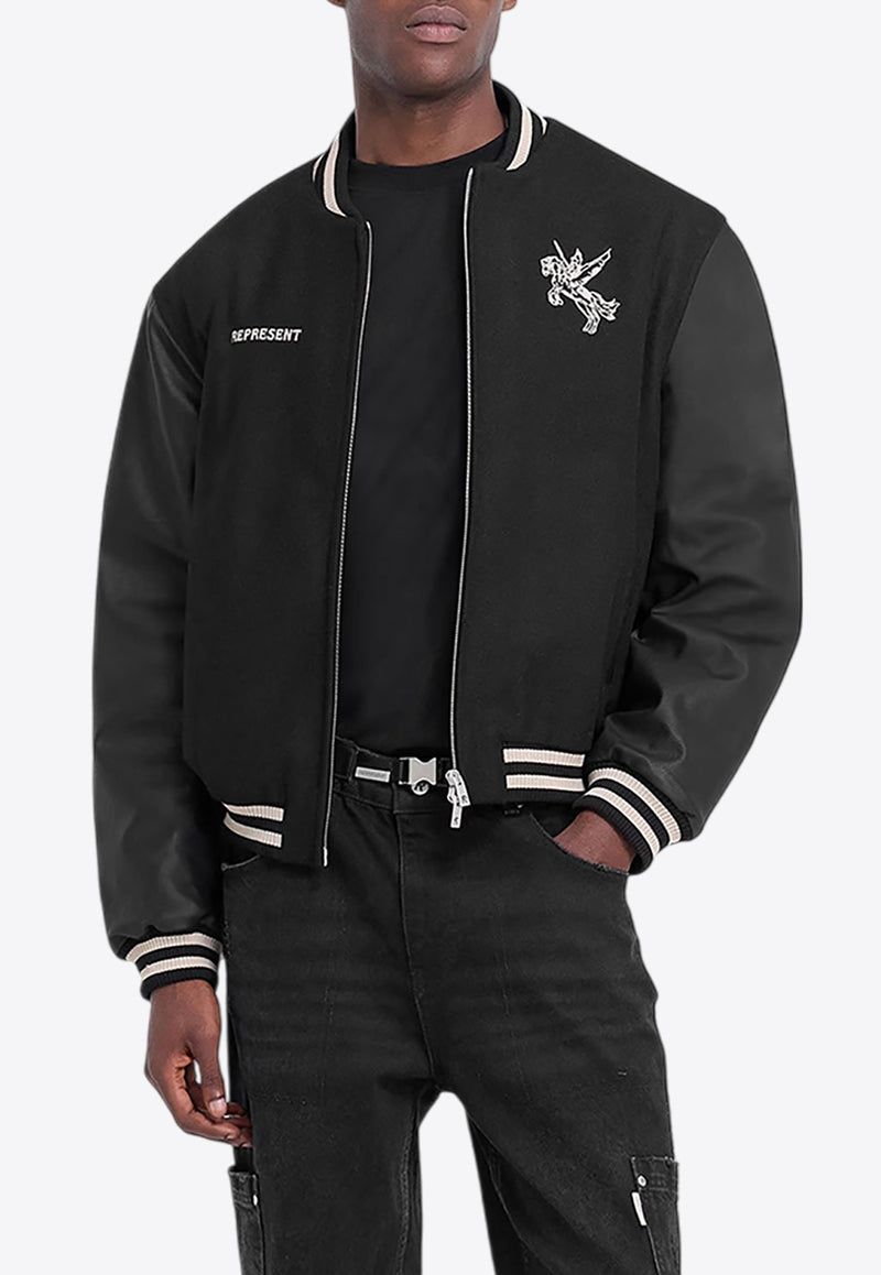 Represent Mascot Embroidered Varsity Bomber Jacket Black MLM1127-001BLACK