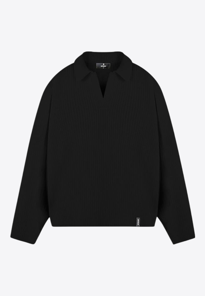 Represent Ribbed Knit Polo Sweater Black MLM3068-001BLACK