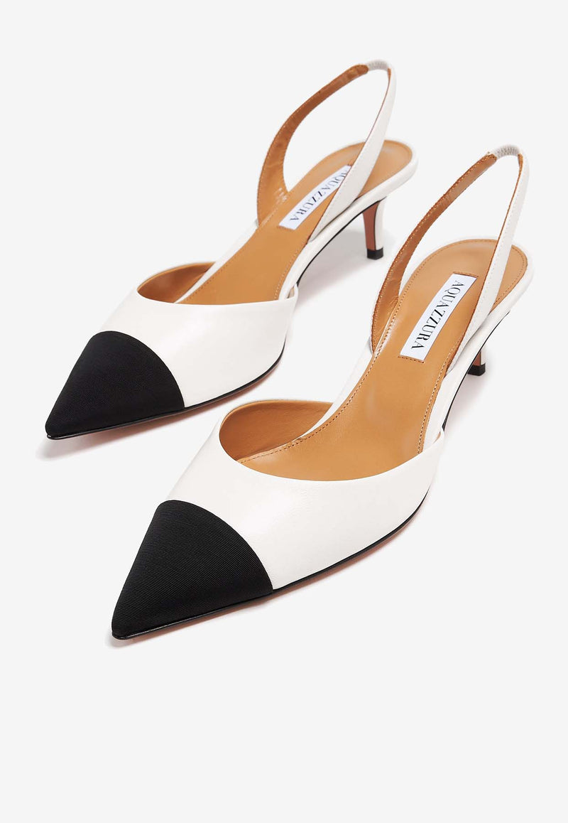 Aquazzura Milanese 50 Slingback Pumps MLNMIDL0-NPG972 WHITE/BLACK