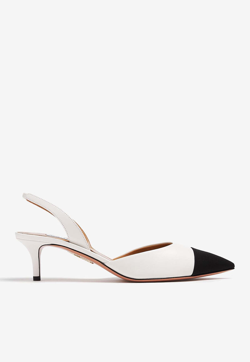 Aquazzura Milanese 50 Slingback Pumps MLNMIDL0-NPG972 WHITE/BLACK