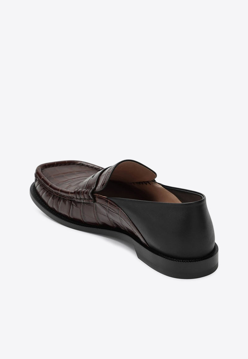 Loewe Campo Croc-Embossed Leather Flap Loafers Brown MLSC290X01LE/R_LOEW-2999