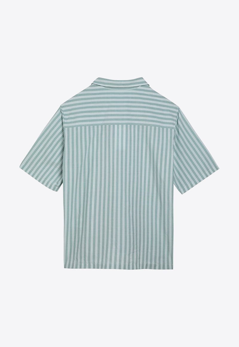 Maison Kitsuné Striped Short-Sleeved Shirt Blue MM00402WC2048/O_KIT-S409