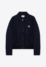 Maison Kitsuné Harrington Logo Patch Zip-Up Jacket Blue MM02105WQ0067/O_KIT-P476