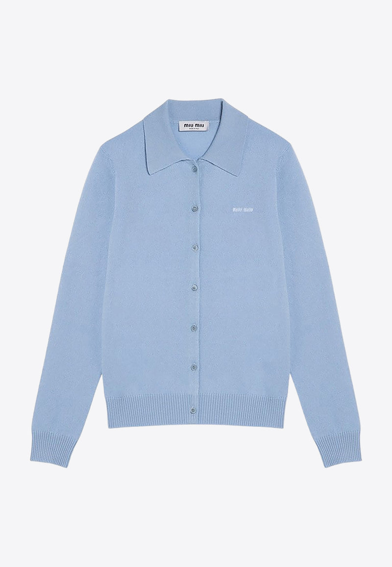 Miu Miu Cashmere Knit Logo Polo Cardigan Light Blue MMF890OOO13S1/P_MIU-F0012