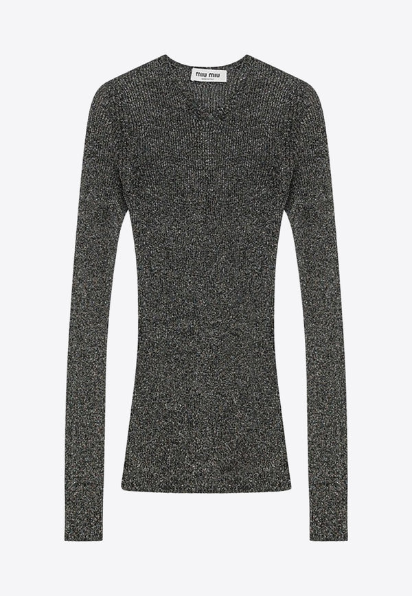 Miu Miu Lurex Knit V-neck Sweater Gray MML00YOOO176W/R_MIU-F0CBG