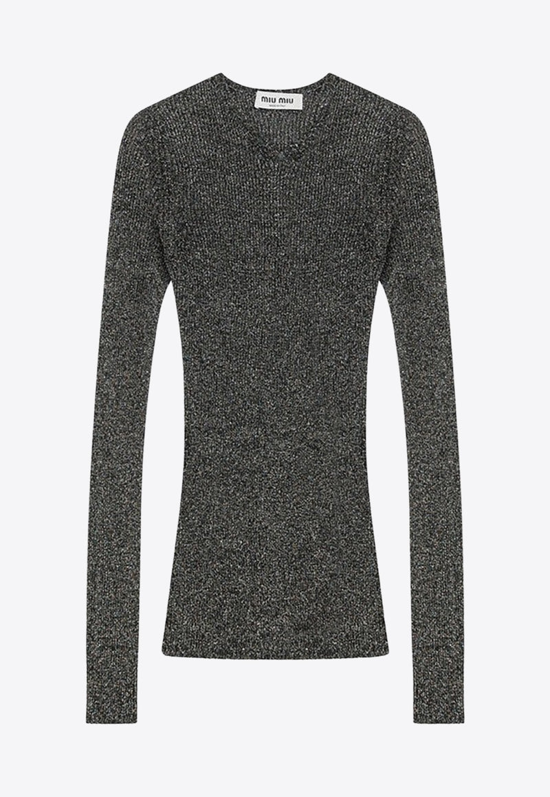 Miu Miu Lurex Knit V-neck Sweater Gray MML00YOOO176W/R_MIU-F0CBG
