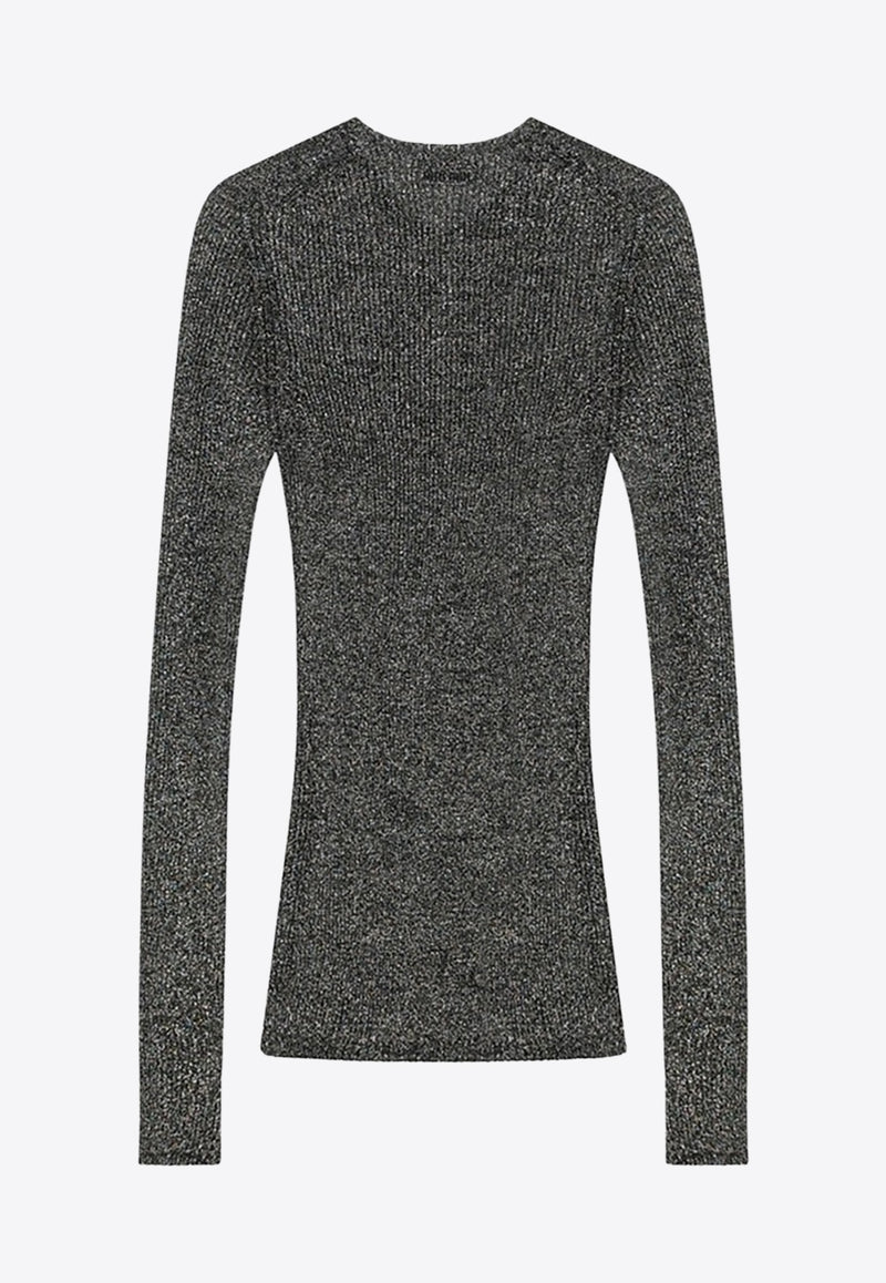 Miu Miu Lurex Knit V-neck Sweater Gray MML00YOOO176W/R_MIU-F0CBG