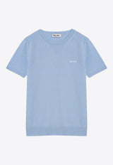 Miu Miu Cashmere Knit Logo T-shirt Light Blue MML84213S1/P_MIU-F0012