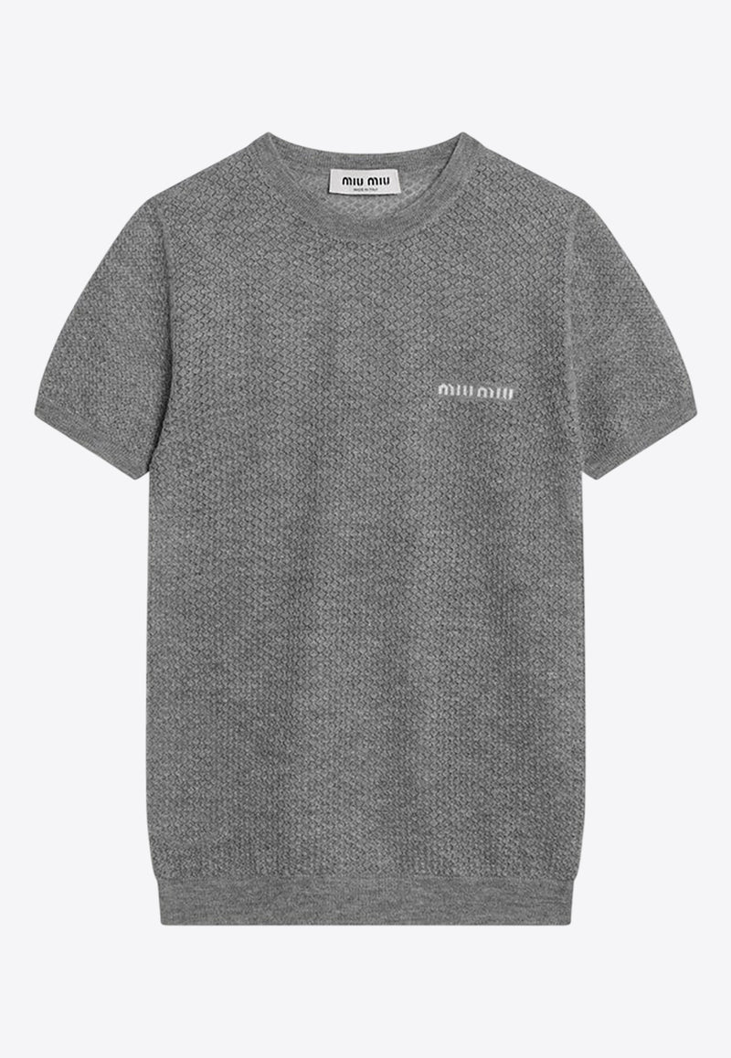 Miu Miu Logo Lettering Cashmere Knit Top Gray MMLB30OOO17NN/R_MIU-F0031