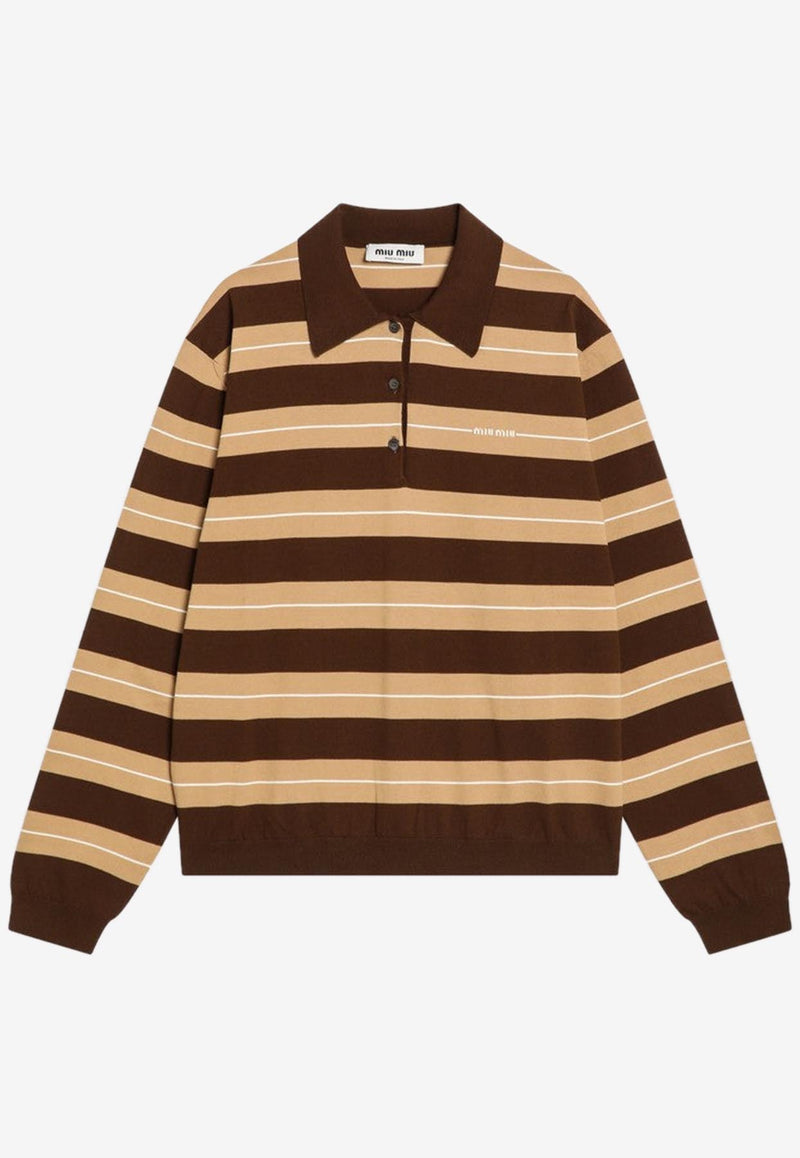 Miu Miu Logo Embroidered Long-Sleeved Polo T-shirt Brown MMLB32OOO17NQ/R_MIU-F0TDB