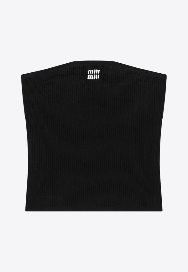 Miu Miu Ribbed Strapless Top with Contrasting Logo Black MMV256OOO15BR/Q_MIU-F0002