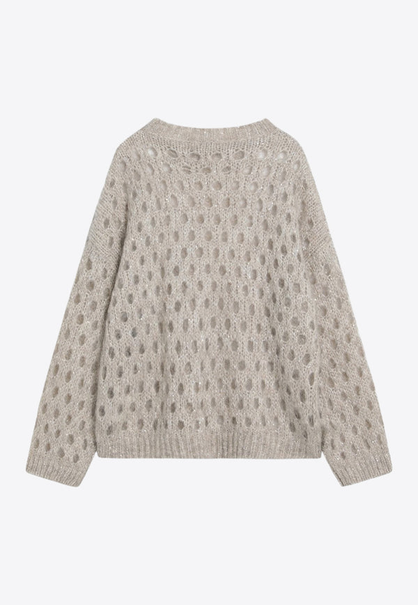 Brunello Cucinelli Openwork Knitted Mohair Sweater Beige MNA326500WO_CUCIN-CMG59