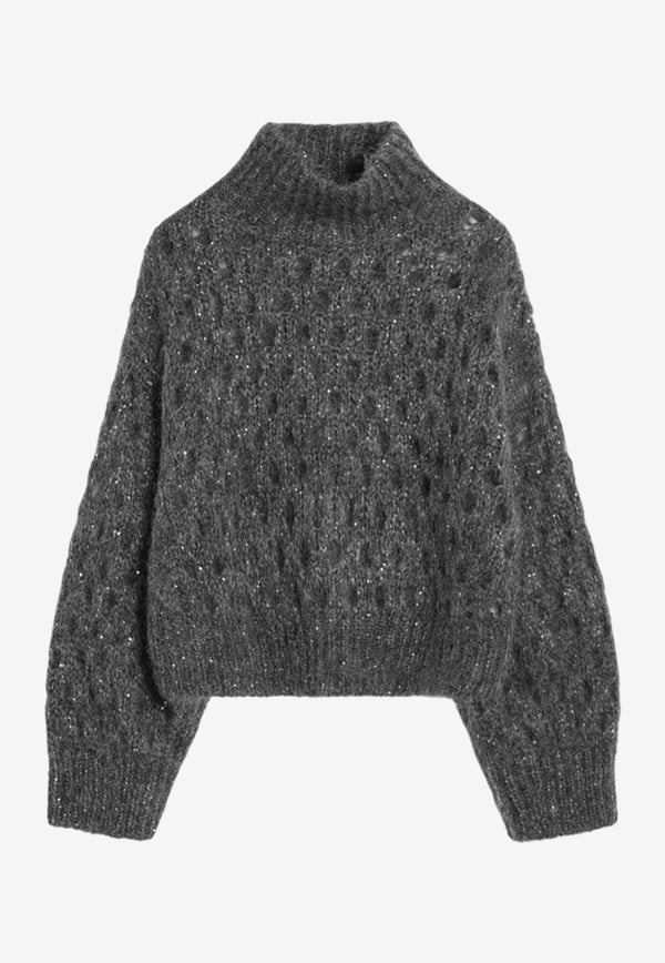 Brunello Cucinelli High-Neck Knitted Mohair Sweater Gray MNA326504WO_CUCIN-CGD77