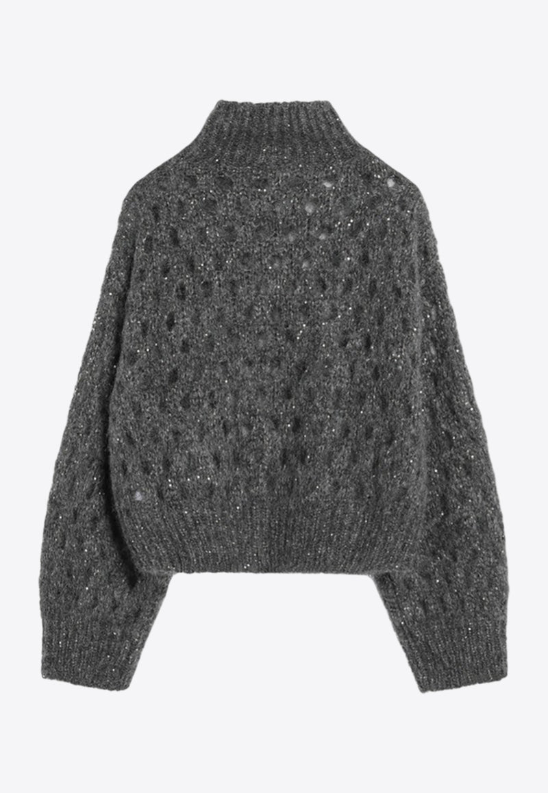 Brunello Cucinelli High-Neck Knitted Mohair Sweater Gray MNA326504WO_CUCIN-CGD77