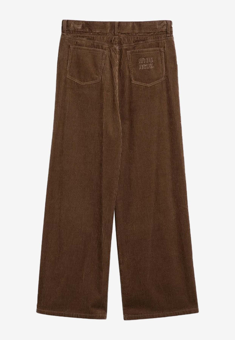 Miu Miu Embroidered Logo Corduroy Pants Brown MP1725OOO15PW/P_MIU-F0040