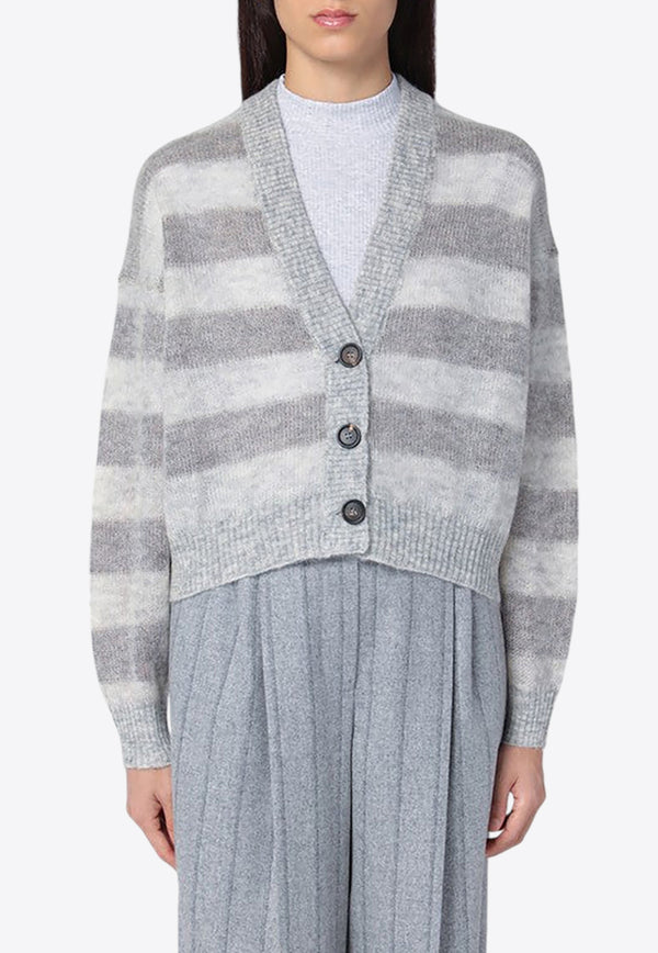 Brunello Cucinelli Striped Mohair-Blend Cardigan Gray MPC732206PWO/P_CUCIN-CBO67