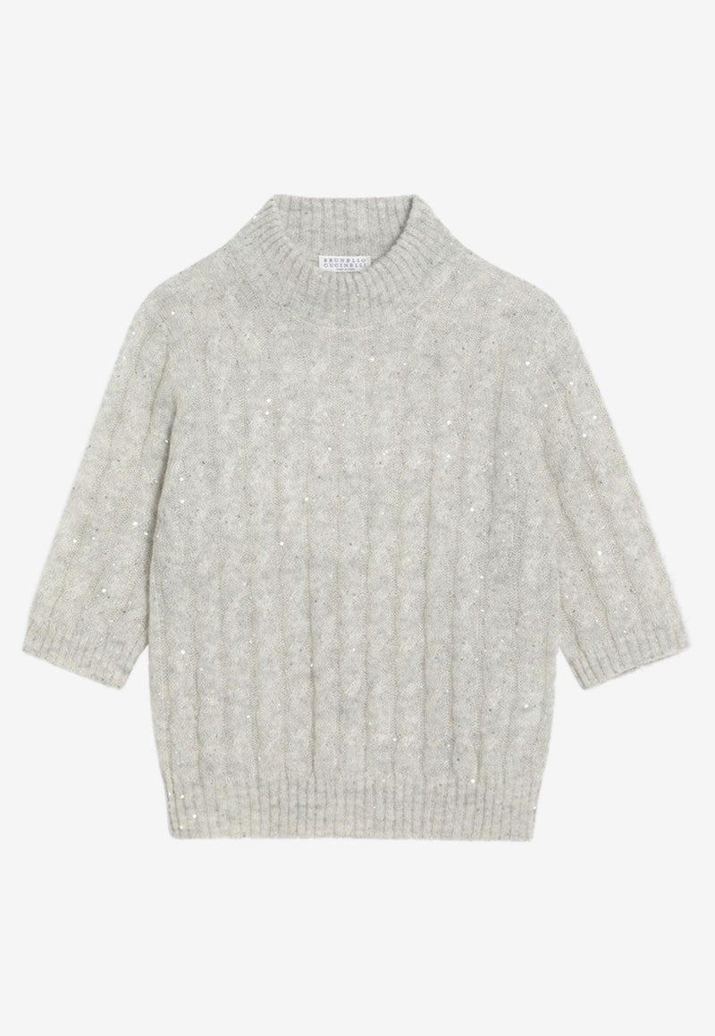 Brunello Cucinelli Cropped Cable Knit Top Gray MPG731314WO/R_CUCIN-C3594