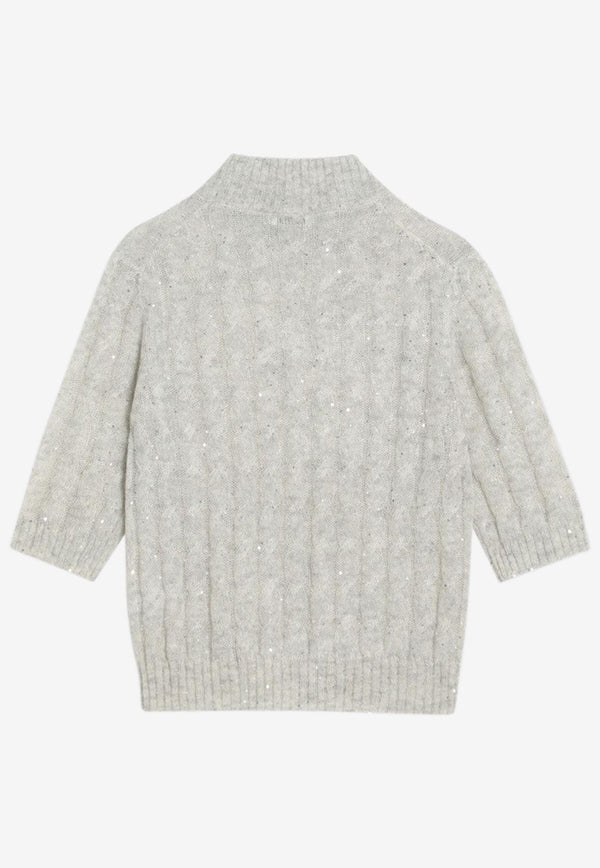 Brunello Cucinelli Cropped Cable Knit Top Gray MPG731314WO/R_CUCIN-C3594
