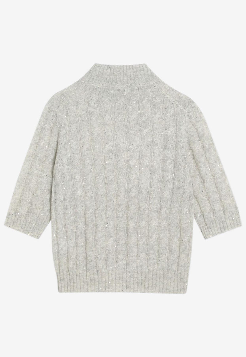 Brunello Cucinelli Cropped Cable Knit Top Gray MPG731314WO/R_CUCIN-C3594