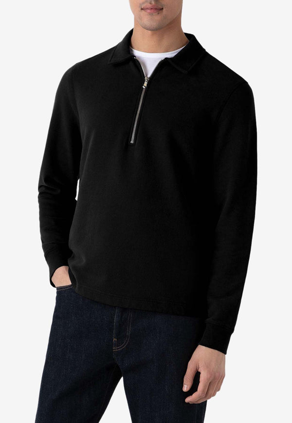 Sunspel Half-Zip Polo Sweatshirt Black MPOL1555BLACK