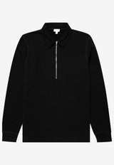 Sunspel Half-Zip Polo Sweatshirt Black MPOL1555BLACK