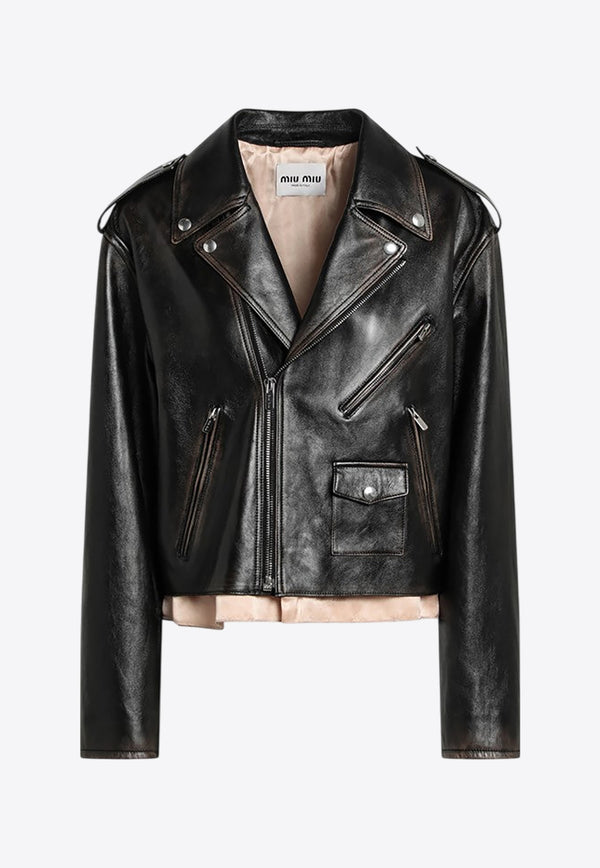 Miu Miu Leather Biker Jacket Black MPV916OOO1134/Q_MIU-F008A