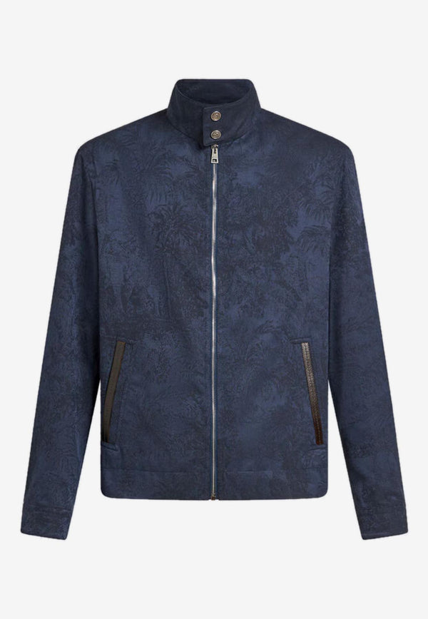 Etro Foliage Print Jacket in Wool-Blend Navy MRBA0062-99TJB21 B0065