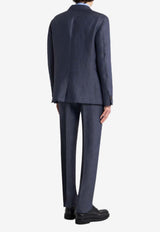 Etro Single-Breasted Linen Jacket with Chevron-Motif Blue MRCA0070-99TU3C9 B0037