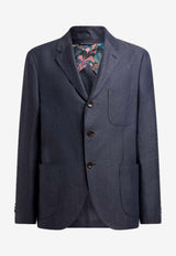 Etro Single-Breasted Linen Jacket with Chevron-Motif Blue MRCA0070-99TU3C9 B0037