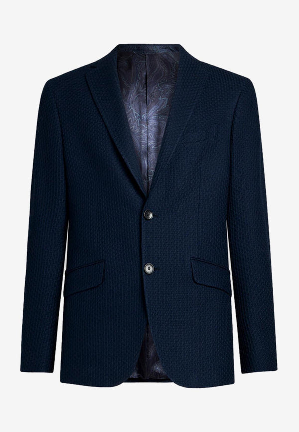 Etro Single-Breasted Worked Weave Blazer MRCB0001-99JJ502 B0339 Navy