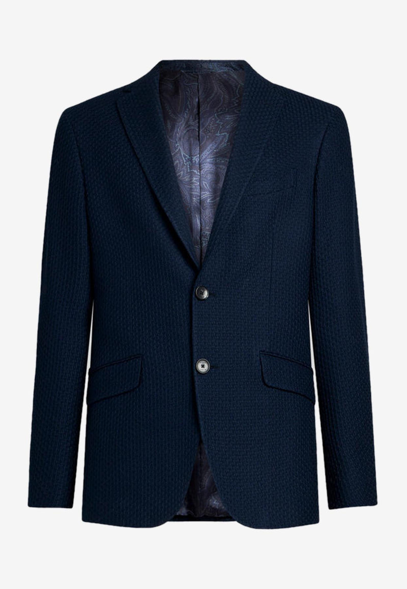 Etro Single-Breasted Worked Weave Blazer MRCB0001-99JJ502 B0339 Navy