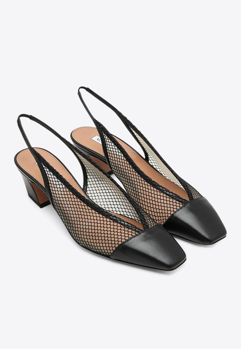 Aquazzura Margot 45 Leather and Mesh Slingback Pumps Black MRHMIDL0MHN/R_AQUA-000