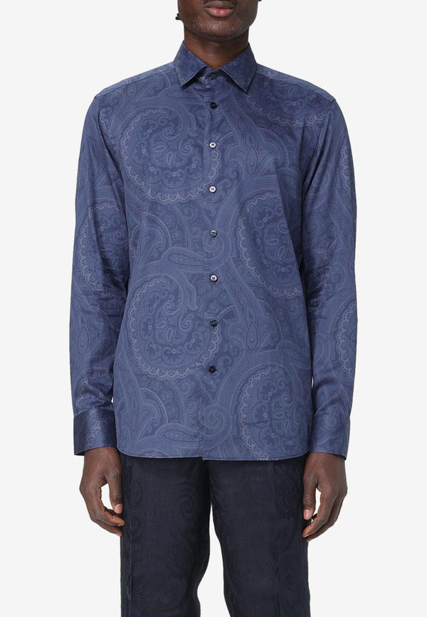 Etro Paisley Print Long-Sleeved Shirt Navy MRIB0001-99SA493 X0883