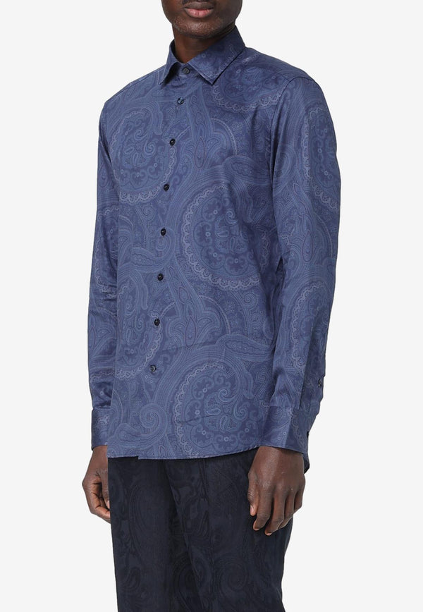 Etro Paisley Print Long-Sleeved Shirt Navy MRIB0001-99SA493 X0883