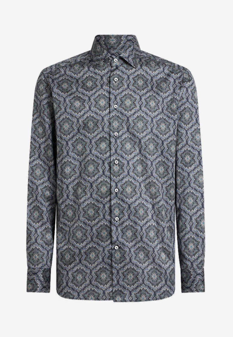 Etro Abstract Print Button-Up Shirt Blue MRIB0001-99SA5L7 X0883