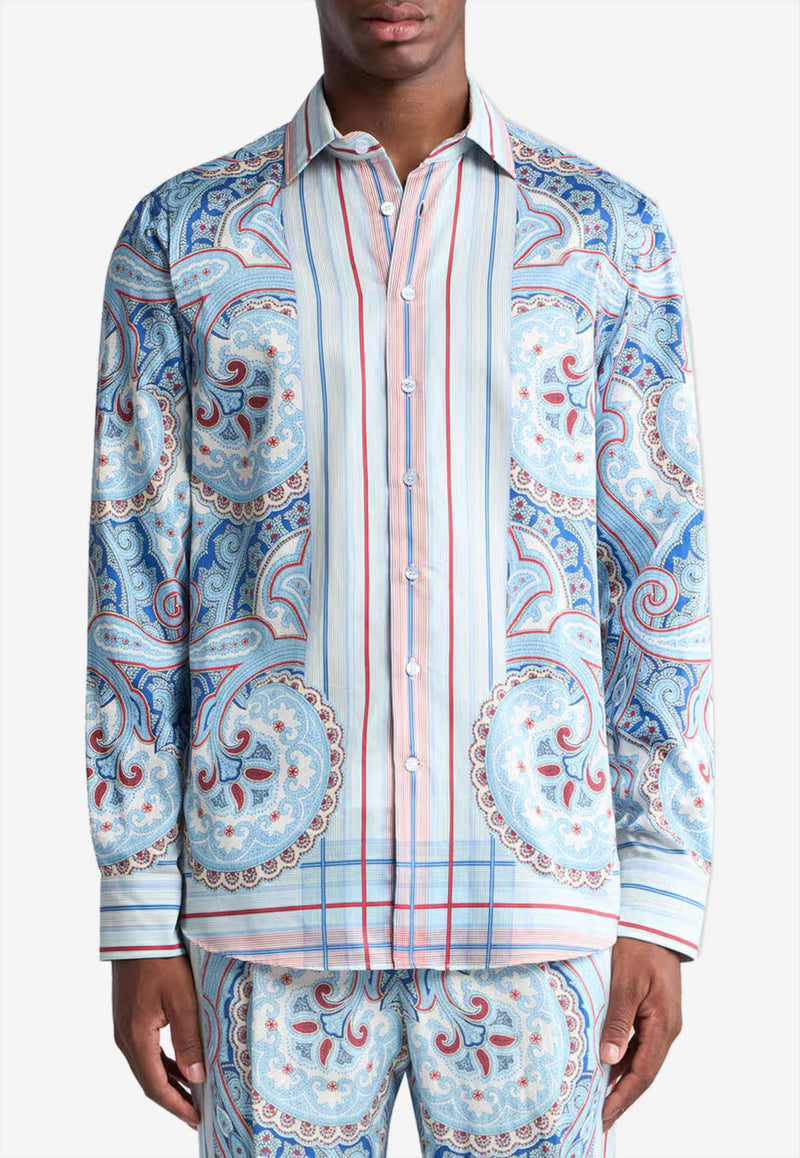 Etro Paisley Print Long-Sleeved Stripe Shirt Light Blue MRIB0001-99SP5D7 X0800