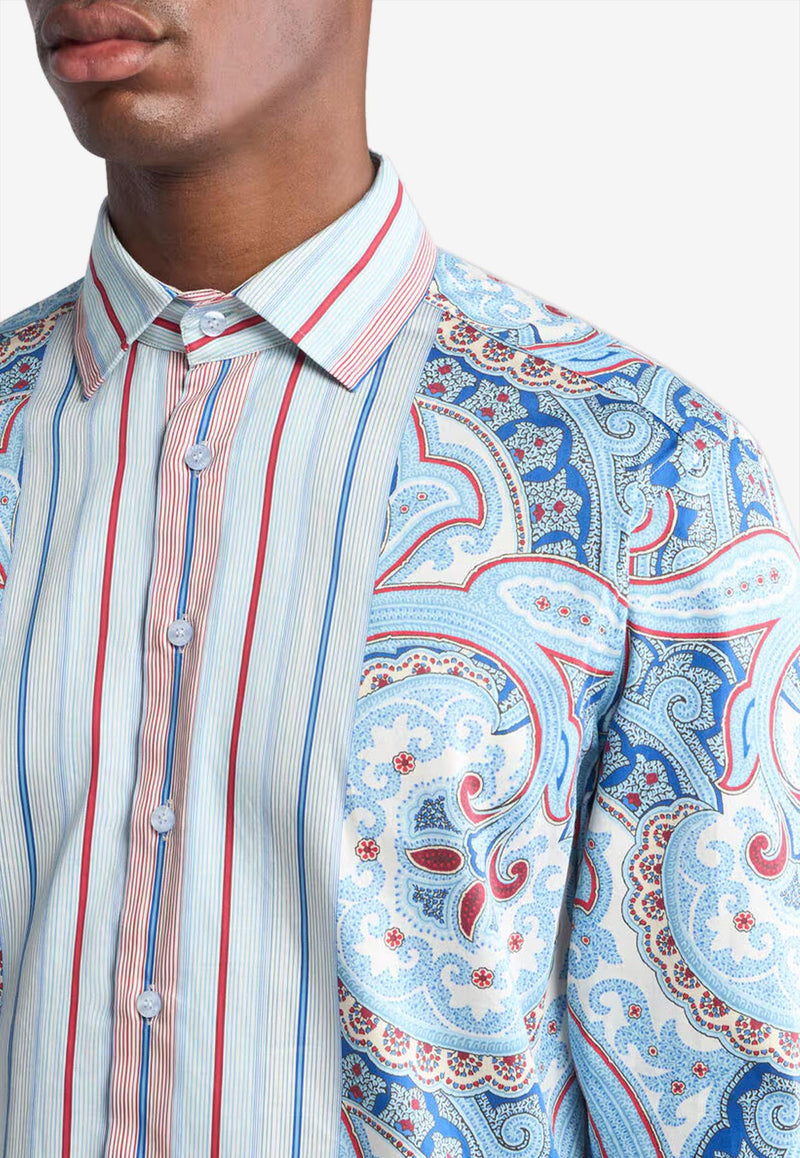 Etro Paisley Print Long-Sleeved Stripe Shirt Light Blue MRIB0001-99SP5D7 X0800