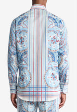 Etro Paisley Print Long-Sleeved Stripe Shirt Light Blue MRIB0001-99SP5D7 X0800