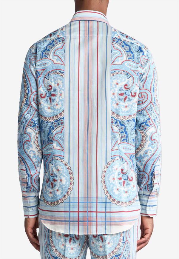 Etro Paisley Print Long-Sleeved Stripe Shirt Light Blue MRIB0001-99SP5D7 X0800